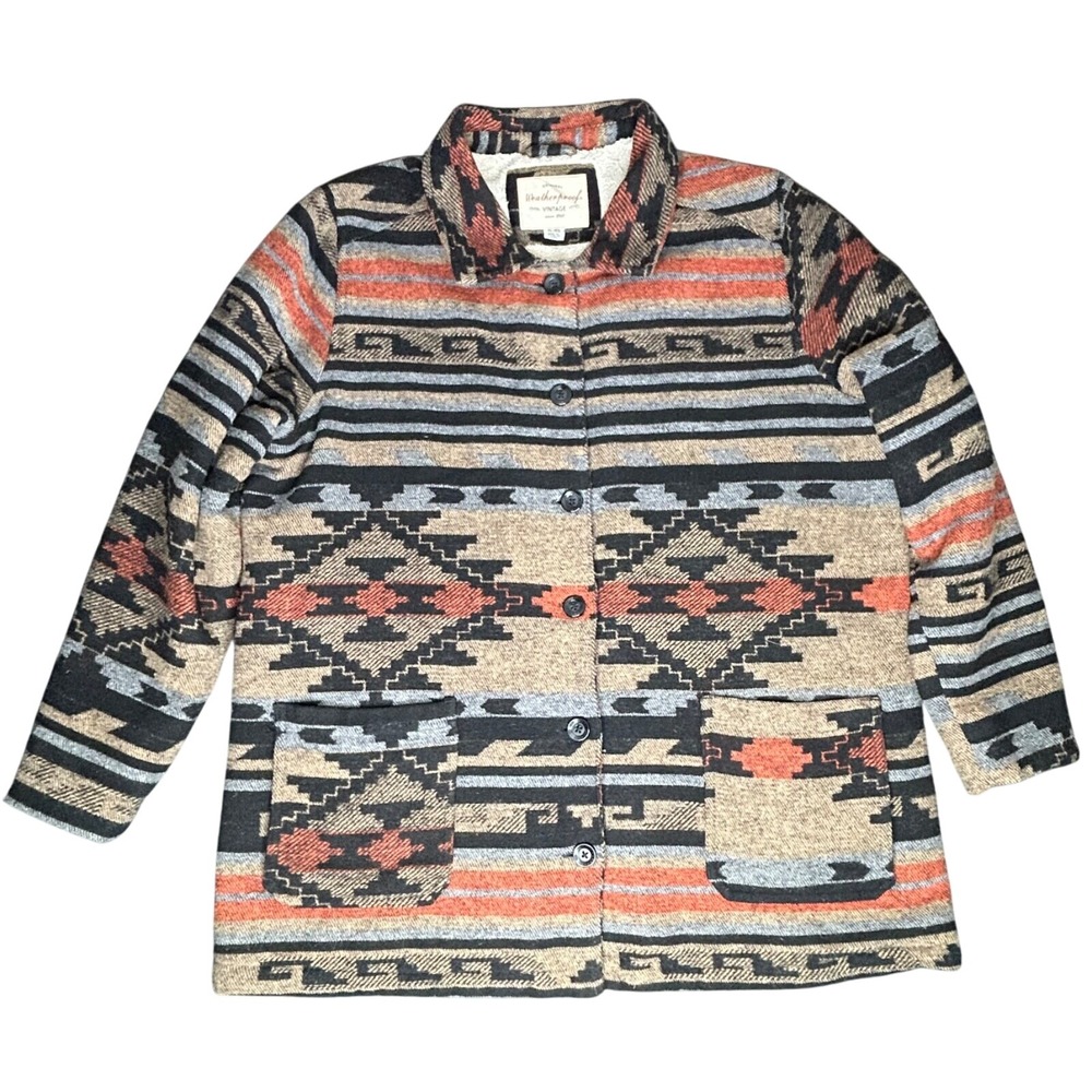 Weatherproof Vintage Aztec Sherpa Lined Jacket Coat Button Women's XL
